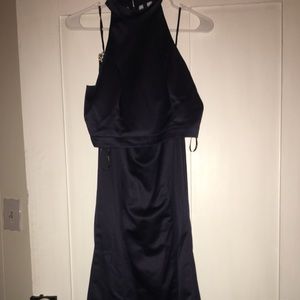 Navy blue high neck prom dress